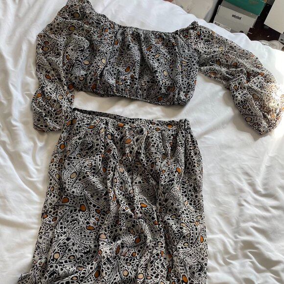 Express x Racheal Zoe Printed Off The Shoulder Cropped Top & Maxi Skirt Womens M - Picture 8 of 9